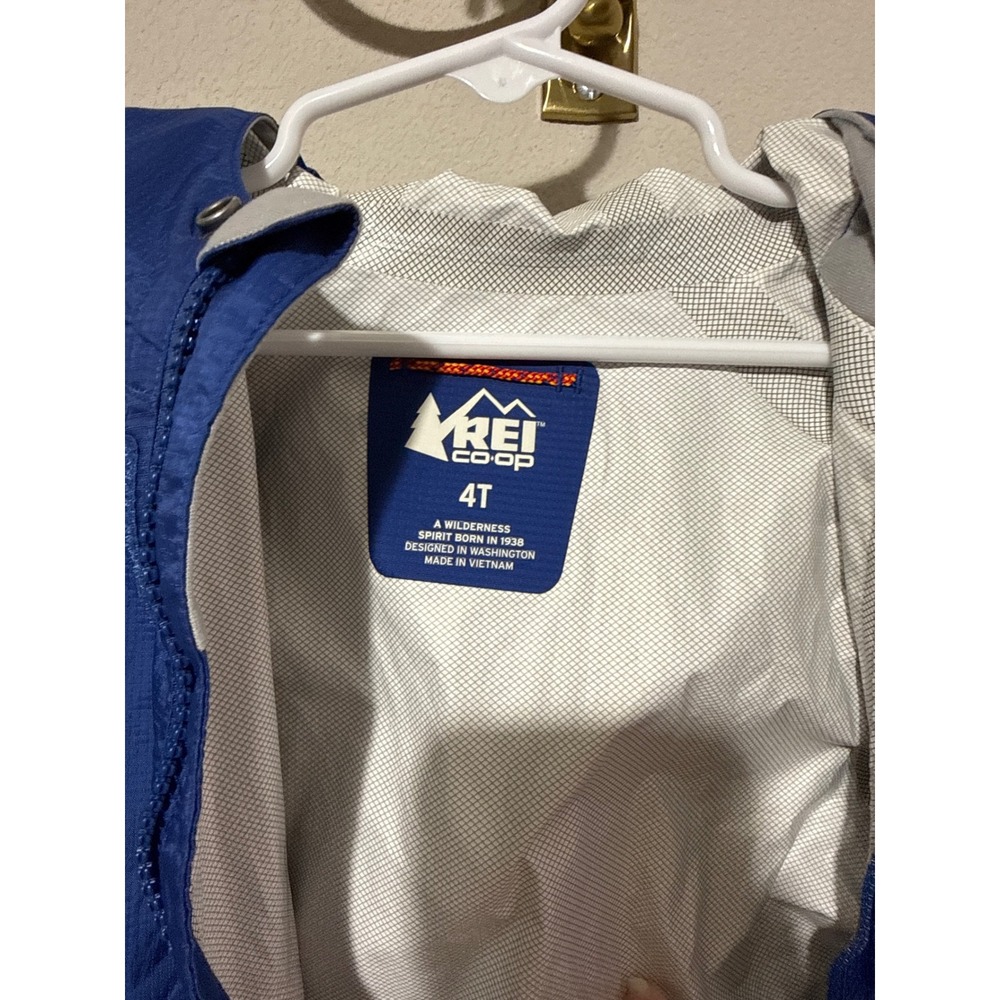 REI Co-op Rain Jacket Kids 4T Blue Ripstop Hooded Full Zip Windbreaker - Picture 2 of 4